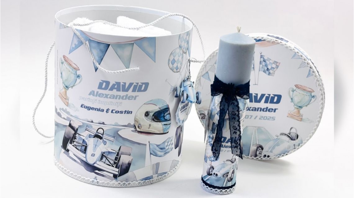 Lumânare botez Blue Racing Car – model stâlp personalizat Formula 1 11
